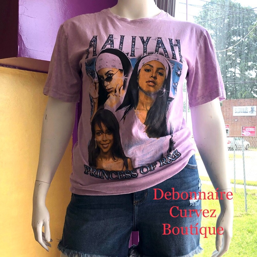 Purple Graphic T-Shirt and Denim Shorts